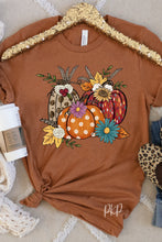 Load image into Gallery viewer, Pumpkin Trio Wheat and Flowers Short Sleeve
